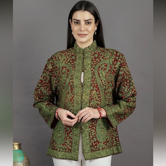 Kashmir Embroidered Paisley All-Over Wool Jacket, Size XL ✨ - Picture 3 of 12